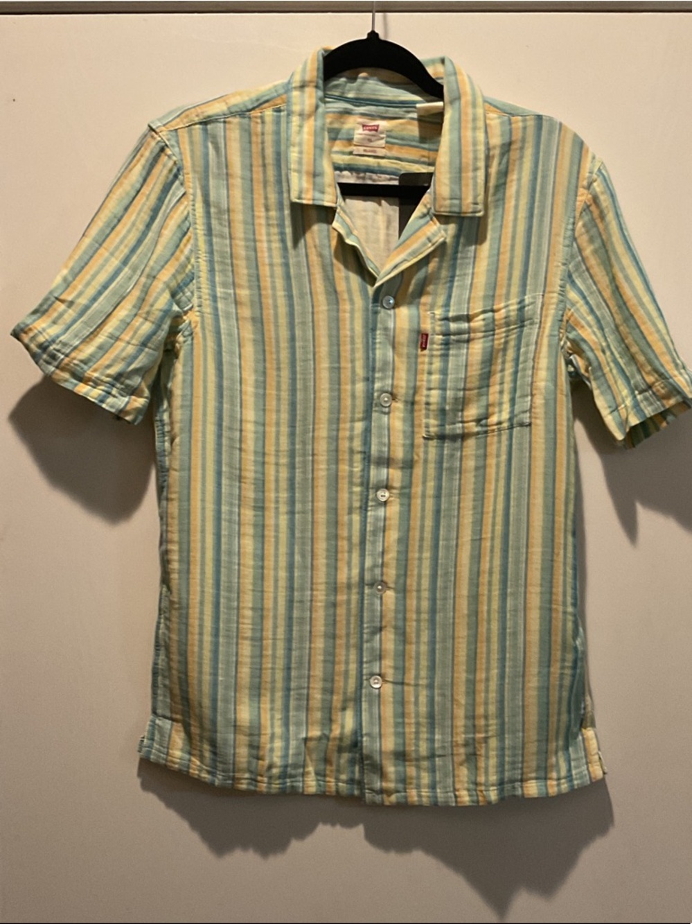 Levi's Men's Short Sleeve Striped Button-Down Shirt - Yellow & Light Blue